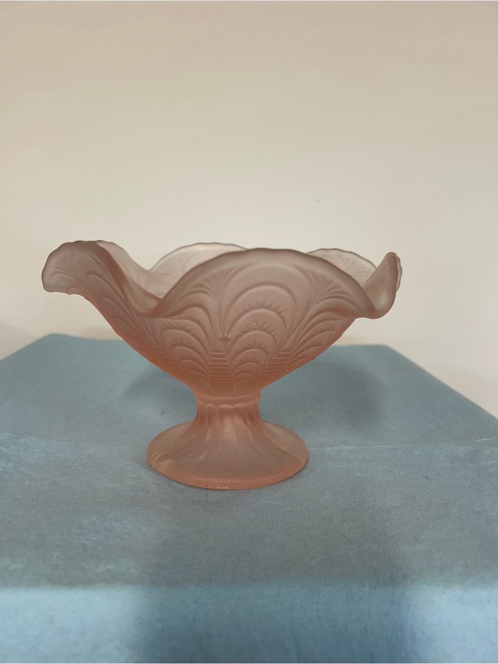 Pink Frosted Glass Pedestal Bowl - Decorative Home Art
